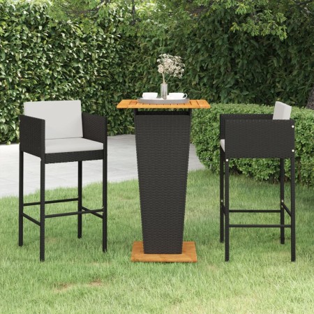 3-teiliges Garten-Barmöbel-Set und schwarze synthetische Rattankissen von vidaXL, Gartensets - Ref: Foro24-3094798, Preis: 29...