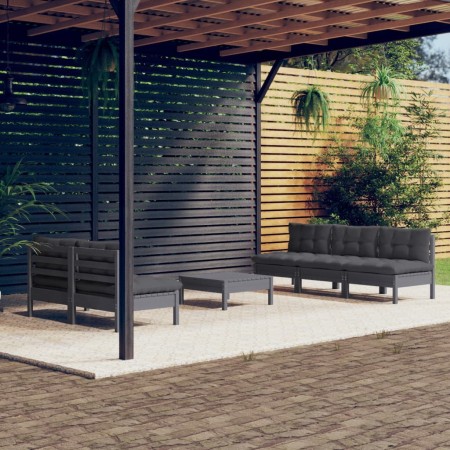 Muebles de jardín 6 pzas con cojines antracita madera de pino