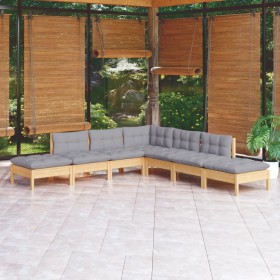 Gartenmöbel-Set 7-teilig und Kissen aus grauem Kiefernholz von vidaXL, Gartensets - Ref: Foro24-3096321, Preis: 530,06 €, Rab...