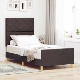 Estructura de cama con cabecera Marrón oscuro 90 x 200 cm tela