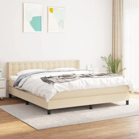 Box spring bed with cream fabric mattress 160x200 cm by vidaXL, Beds and slatted bases - Ref: Foro24-3130046, Price: 508,20 €...