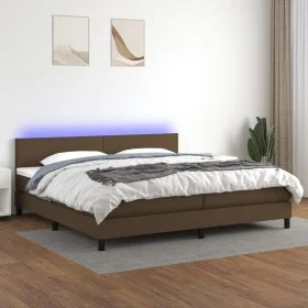 Cama box spring con colchón LED tela marrón oscuro 200x200 cm de vidaXL, Camas y somieres - Ref: Foro24-3133024, Precio: 592,...