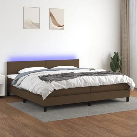 Cama box spring con colchón LED tela marrón oscuro 200x200 cm de vidaXL, Camas y somieres - Ref: Foro24-3133024, Precio: 592,...