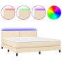 Boxspringbett-Matratze und LED-Leuchten, cremefarbener Stoff, 180 x 200 cm von vidaXL, Betten und Lattenroste - Ref: Foro24-3...