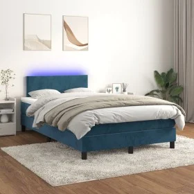 Box spring bed with mattress and LED dark blue velvet 120x200 cm by vidaXL, Beds and slatted bases - Ref: Foro24-3134277, Pri...