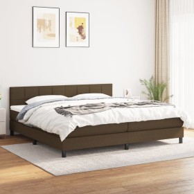 Cama box spring con colchón tela marrón oscuro 200x200 cm