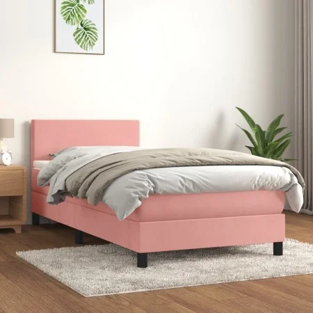 Box spring bed with pink velvet mattress 100x200 cm by vidaXL, Beds and slatted bases - Ref: Foro24-3141172, Price: 284,83 €,...