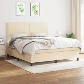 Box spring bed with cream fabric mattress 160x200 cm by vidaXL, Beds and slatted bases - Ref: Foro24-3141710, Price: 556,04 €...