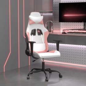 Silla gaming cuero sintético blanco y rosa