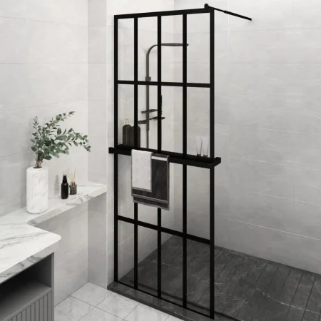 Mampara ducha con estante vidrio ESG y aluminio negro 80x195 cm de vidaXL, Paredes y mamparas de ducha - Ref: Foro24-3185443,...