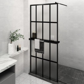 Mampara ducha con estante vidrio ESG y aluminio negro 100x195cm