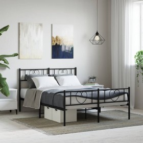 Black metal headboard and footboard bed frame 140x190 cm by vidaXL, Beds and slatted bases - Ref: Foro24-355481, Price: 119,5...