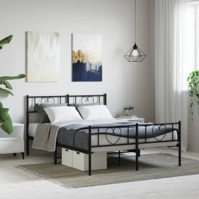 Estructura de cama cabecero y estribo metal negro 140x190 cm