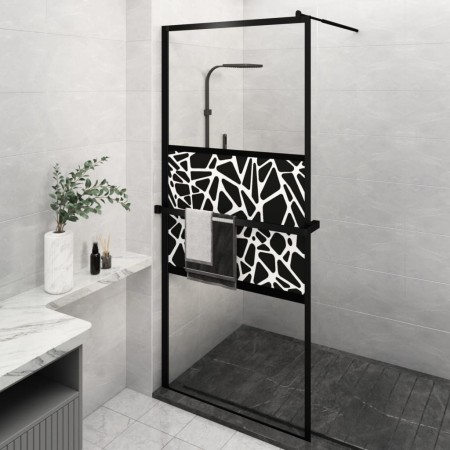 Mampara ducha con estante vidrio ESG y aluminio negro 100x195cm