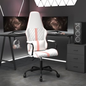 Silla gaming con masaje cuero sintético rosa y blanco