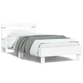 White engineered wood bed frame with headboard 100x200cm by vidaXL, Beds and slatted bases - Ref: Foro24-838526, Price: 78,76...