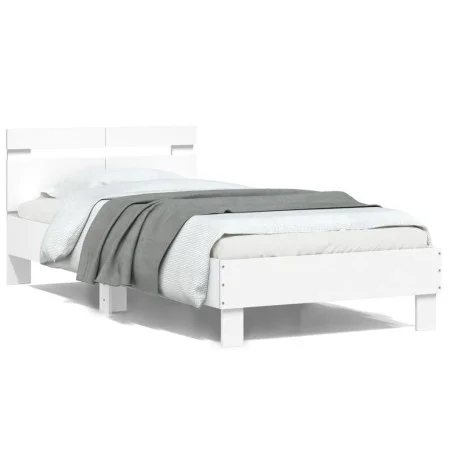 Estructura cama con cabecero madera ingeniería blanco 100x200cm de vidaXL, Camas y somieres - Ref: Foro24-838526, Precio: 79,...