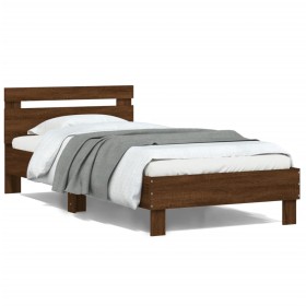 Cama con cabecero madera de ingeniería marrón roble 100x200 cm