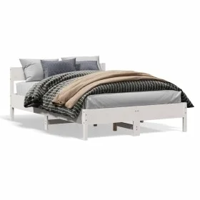 Bed frame with white pine wood headboard 140x190 cm by vidaXL, Beds and slatted bases - Ref: Foro24-842767, Price: 133,78 €, ...