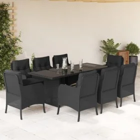 Set de comedor de jardín 9 pzas y cojines ratán sintético negro by vidaXL, Garden sets - Ref: Foro24-3211881, Price: 963,39 €...