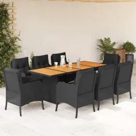 Set de comedor de jardín 9 pzas y cojines ratán sintético negro by vidaXL, Garden sets - Ref: Foro24-3211897, Price: 936,35 €...