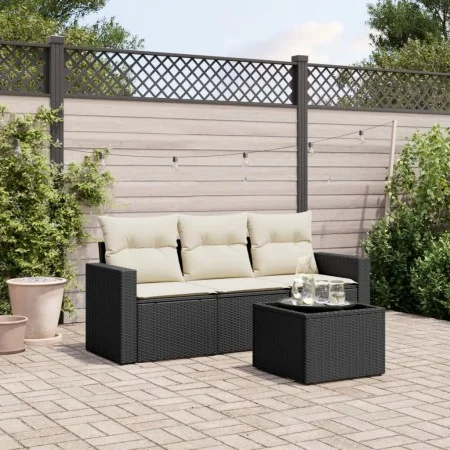Juego de sofás jardín 4 pzas con cojines ratán sintético negro by vidaXL, Modular outdoor sofas - Ref: Foro24-3251003, Price:...