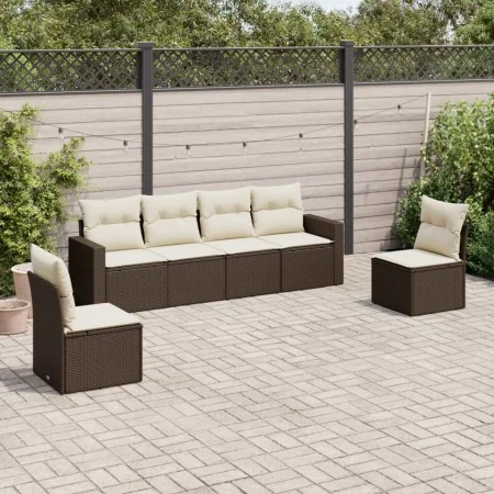 Set sofás de jardín 6 piezas y cojines ratán sintético marrón by vidaXL, Modular outdoor sofas - Ref: Foro24-3251150, Price: ...