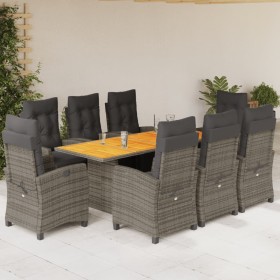 Set comedor jardín 9 pzas y cojines ratán sintético gris by vidaXL, Garden sets - Ref: Foro24-3212939, Price: 1,00 €, Discoun...