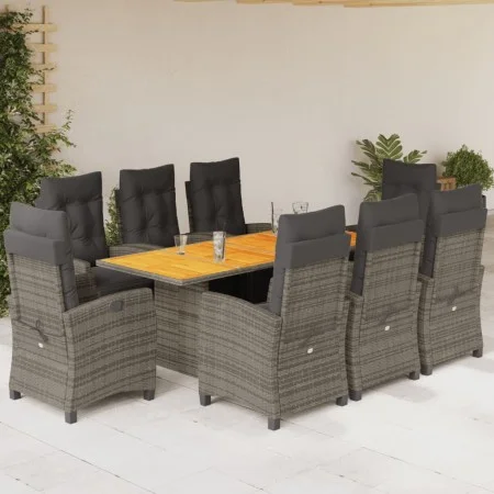 Set comedor jardín 9 pzas y cojines ratán sintético gris by vidaXL, Garden sets - Ref: Foro24-3212939, Price: 1,00 €, Discoun...