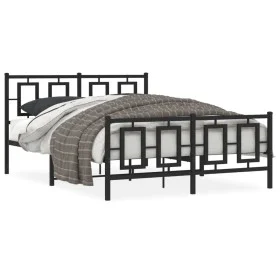 Black metal headboard and footboard bed frame 140x190 cm by vidaXL, Beds and slatted bases - Ref: Foro24-374259, Price: 131,7...