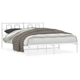 Bettgestell aus Metall mit weißem Kopfteil 150x200 cm von vidaXL, Betten und Lattenroste - Ref: Foro24-374292, Preis: 104,54 ...