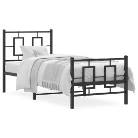 Bed frame with headboard and black metal footboard 80x200 cm by vidaXL, Beds and slatted bases - Ref: Foro24-374250, Price: 8...
