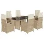 Set comedor de jardín 7 pzas con cojines ratán sintético beige by vidaXL, Garden sets - Ref: Foro24-3212494, Price: 939,09 €,...