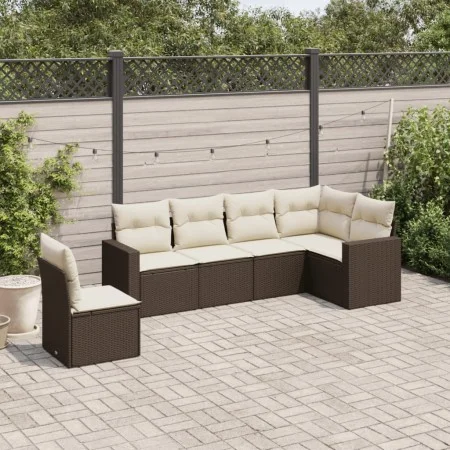 Set sofás de jardín 6 piezas y cojines ratán sintético marrón by vidaXL, Modular outdoor sofas - Ref: Foro24-3251370, Price: ...