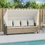 Tumbona con capota y cojines ratán sintético beige by vidaXL, Loungers - Ref: Foro24-368357, Price: 272,81 €, Discount: %