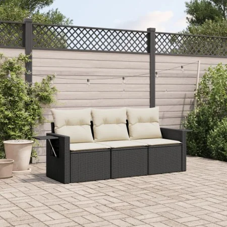 Set de sofás de jardín con cojines 3 pzas ratán sintético negro by vidaXL, Garden sets - Ref: Foro24-3252193, Price: 207,48 €...