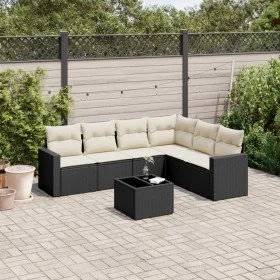 Set de comedor de jardín 7 pzas y cojines ratán sintético negro by vidaXL, Modular outdoor sofas - Ref: Foro24-3251353, Price...