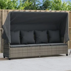 Tumbona con capota y cojines ratán sintético gris by vidaXL, Loungers - Ref: Foro24-368355, Price: 264,95 €, Discount: %
