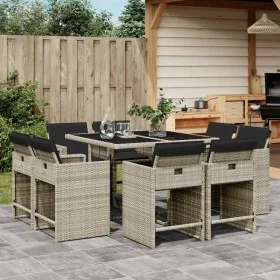 Set comedor de jardín 9 pzas cojines ratán sintético gris claro by vidaXL, Garden sets - Ref: Foro24-3211199, Price: 506,19 €...