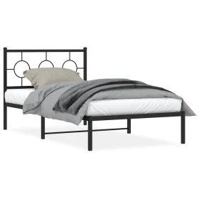 Bed frame with black metal headboard 100x190 cm by vidaXL, Beds and slatted bases - Ref: Foro24-376220, Price: 68,35 €, Disco...