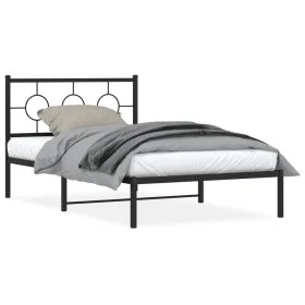 Bed frame with black metal headboard 107x203 cm by vidaXL, Beds and slatted bases - Ref: Foro24-376222, Price: 76,28 €, Disco...