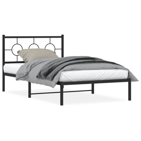 Estructura de cama con cabecero metal negro 107x203 cm de vidaXL, Camas y somieres - Ref: Foro24-376222, Precio: 77,37 €