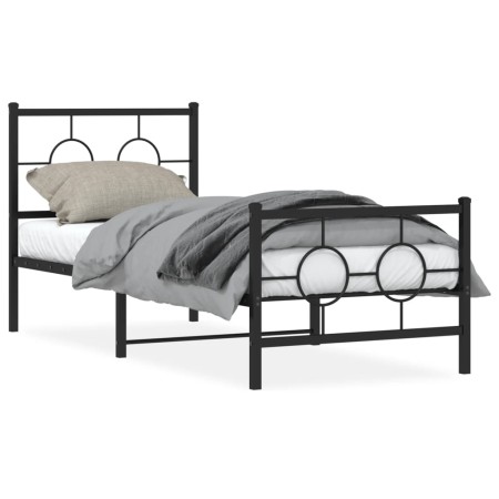 Estructura de cama con cabecero y estribo metal negro 75x190 cm