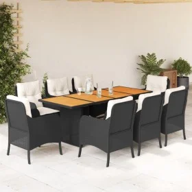 Garten-Essgruppe 9-teilig mit schwarzen Polstern aus synthetischem Rattan von vidaXL, Gartensets - Ref: Foro24-3211895, Preis...
