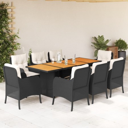 Set de comedor de jardín 9 pzas y cojines ratán sintético negro by vidaXL, Garden sets - Ref: Foro24-3211895, Price: 938,28 €...