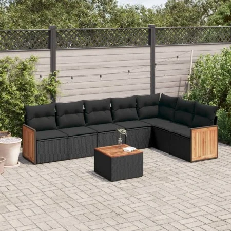8-teiliges Gartensofa-Set und Kissen aus schwarzem Kunststoff-Rattan. von vidaXL, Gartensets - Ref: Foro24-3260116, Preis: 50...