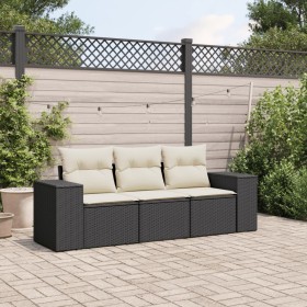 Gartensofagarnitur mit Kissen, 3-teilig, aus schwarzem Kunststoffrattan. von vidaXL, Gartensets - Ref: Foro24-3254593, Preis:...