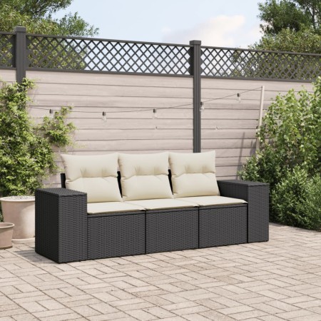 Gartensofagarnitur mit Kissen, 3-teilig, aus schwarzem Kunststoffrattan. von vidaXL, Gartensets - Ref: Foro24-3254593, Preis:...