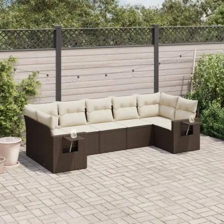 Juego de sofás de jardín 7 piezas con cojines ratán PE marrón by vidaXL, Garden sets - Ref: Foro24-3252930, Price: 480,68 €, ...