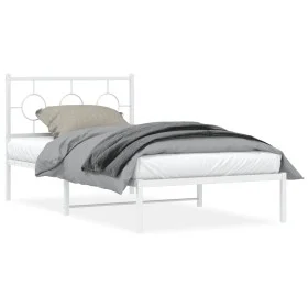 Estructura de cama de metal con cabecero blanco 100x190 cm de vidaXL, Camas y somieres - Ref: Foro24-376269, Precio: 74,05 €,...